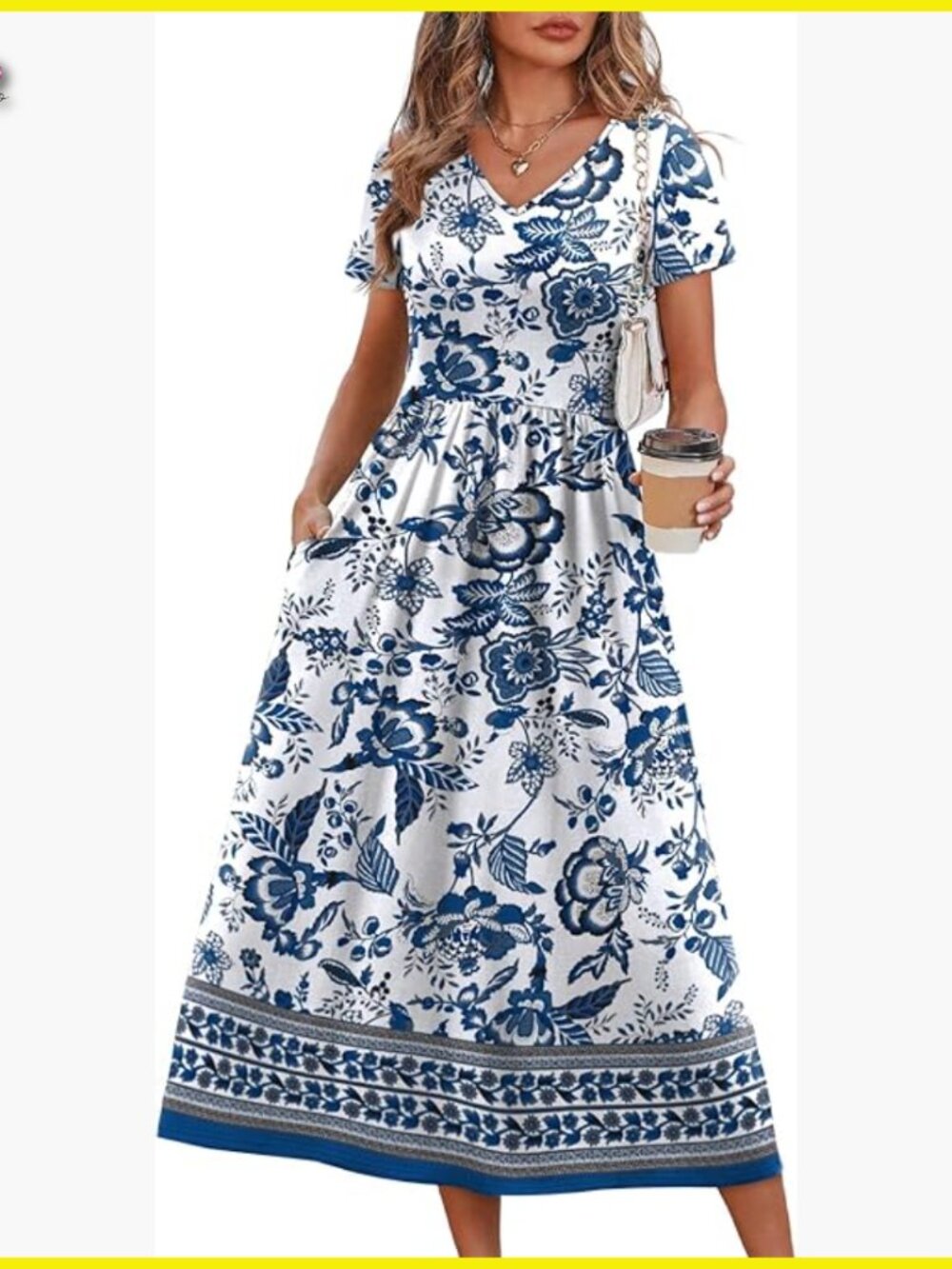 Flowy A-Line Midi Dress Casual Boho Chic Summer Vacation Sundress with Pockets
